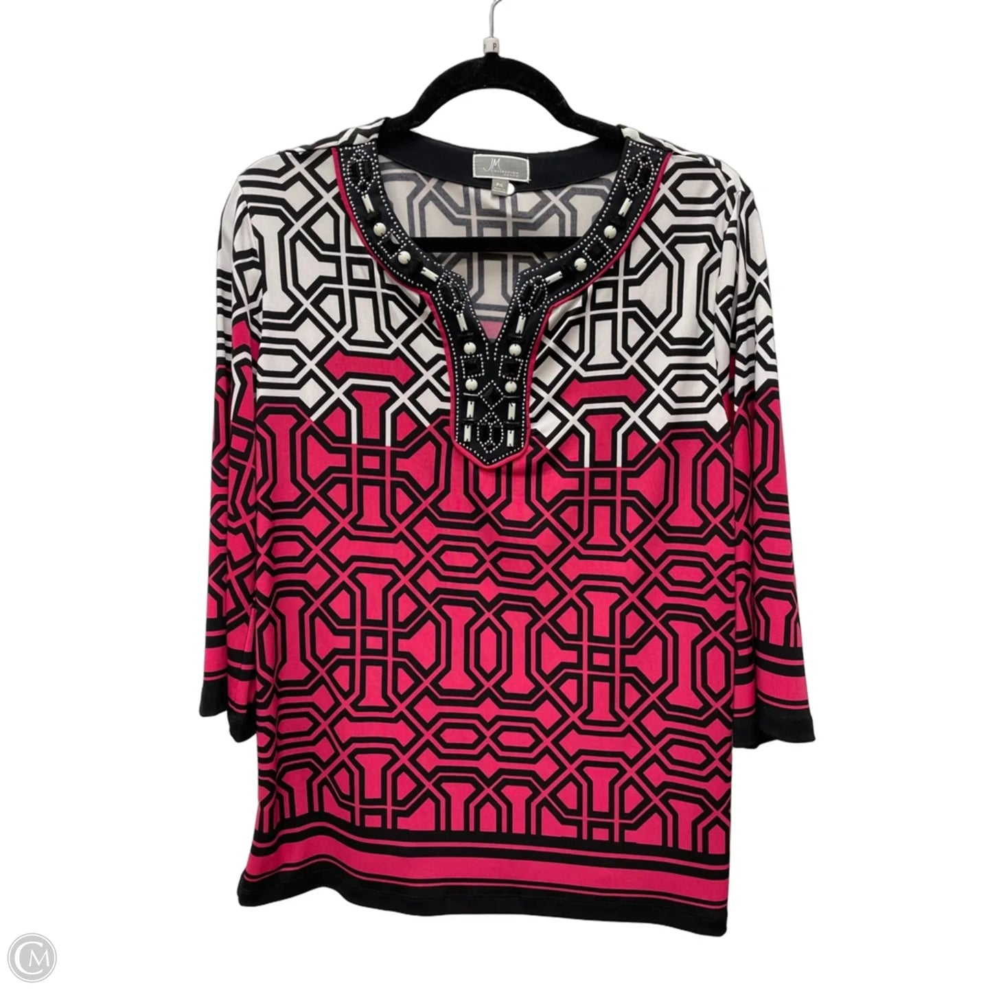 Top 3/4 Sleeve By Jm Collections In Black & Pink, Size: Lp