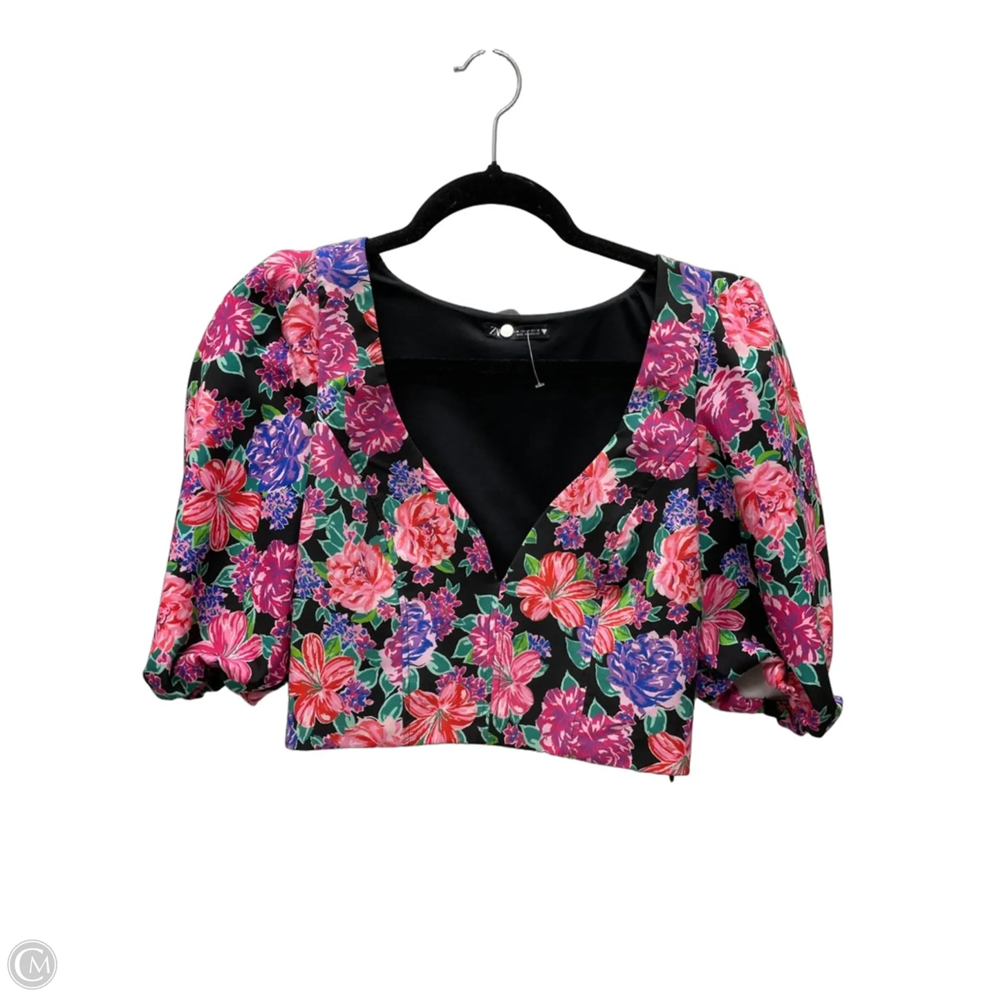Top Short Sleeve By Zara In Floral Print, Size: M
