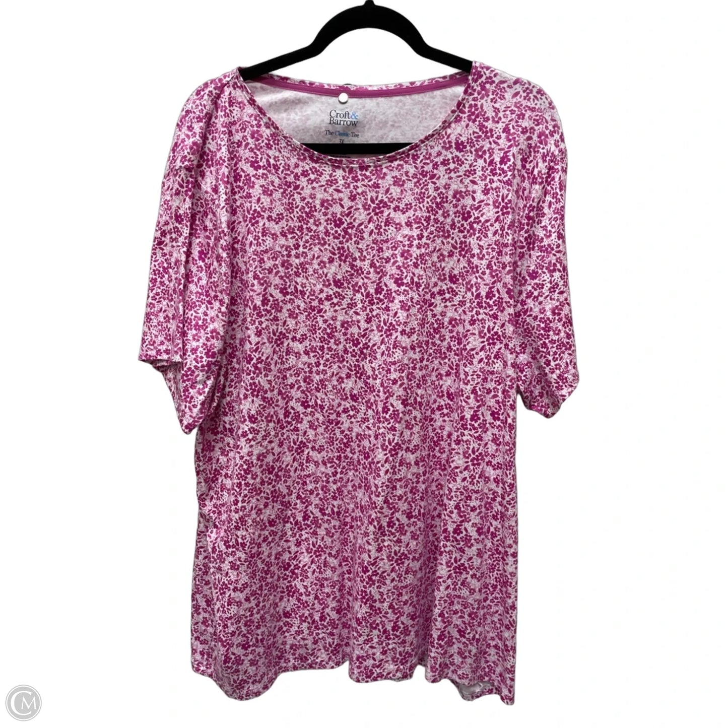 Top Short Sleeve By Croft And Barrow In Pink & White, Size: 3x