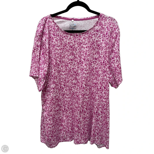 Top Short Sleeve By Croft And Barrow In Pink & White, Size: 3x