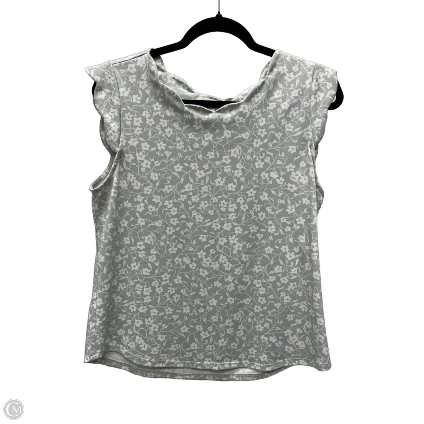 Top Sleeveless By Monteau In Green & White, Size: L