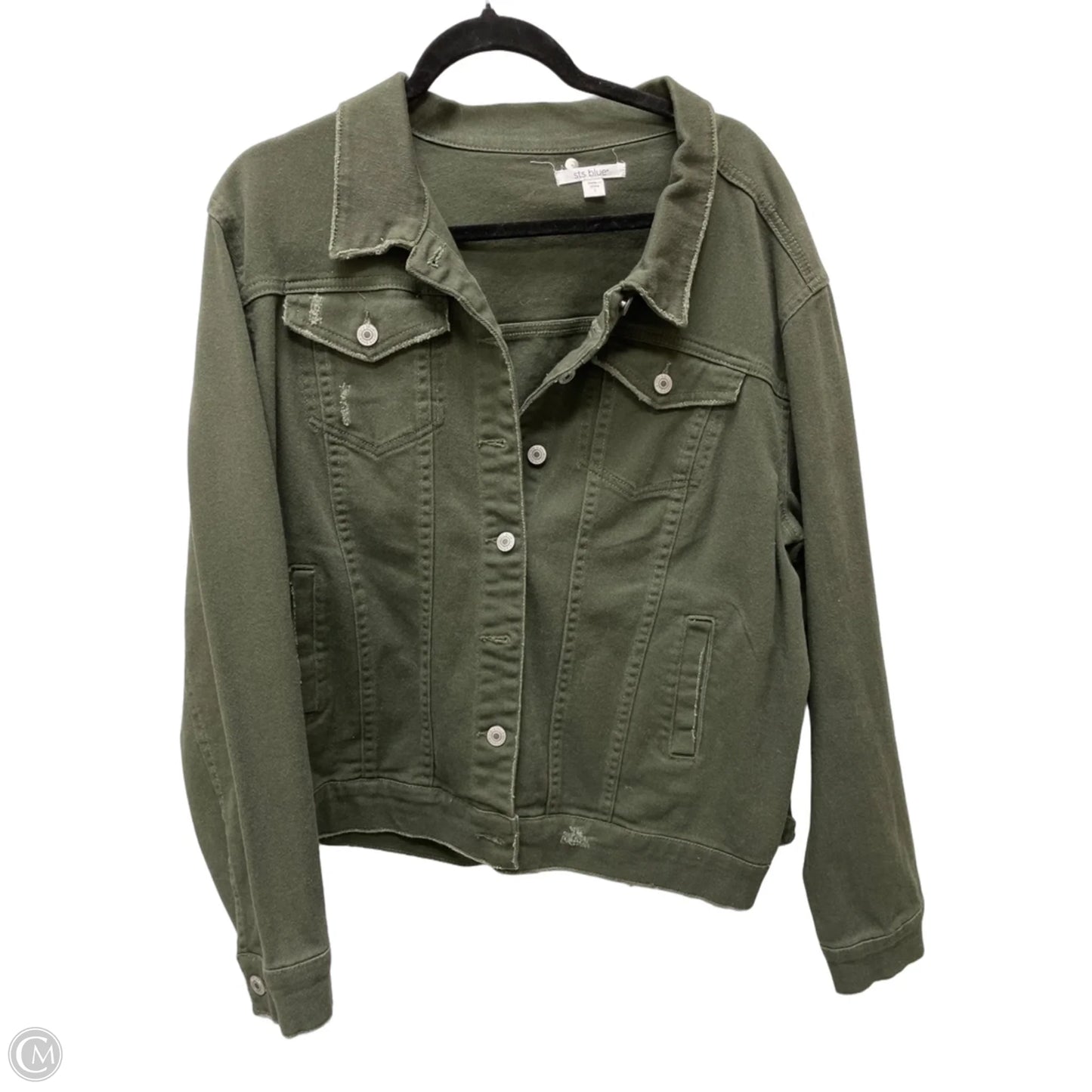 Jacket Denim By Sts Blue In Green, Size: 1x