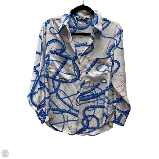 Top Long Sleeve By Zara In Blue & Red & White, Size: S