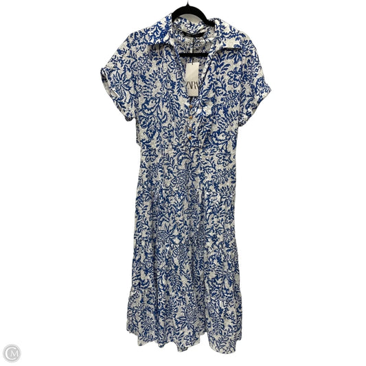Dress Casual Midi By Zara In Blue & White, Size: L