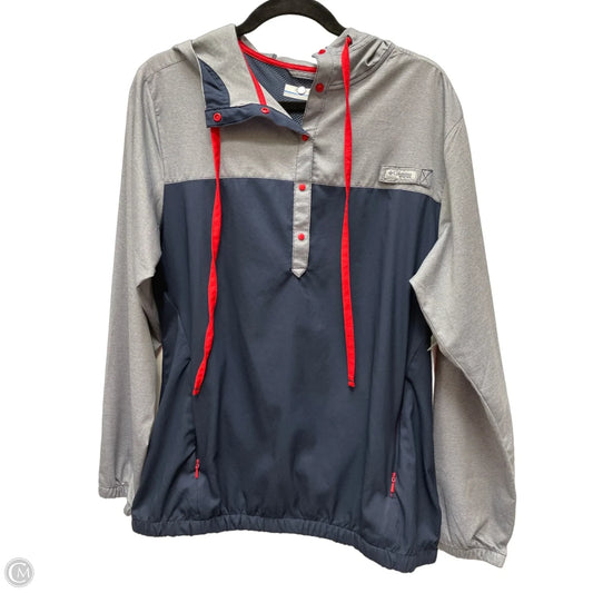 Jacket Windbreaker By Columbia In Blue & Grey, Size: M