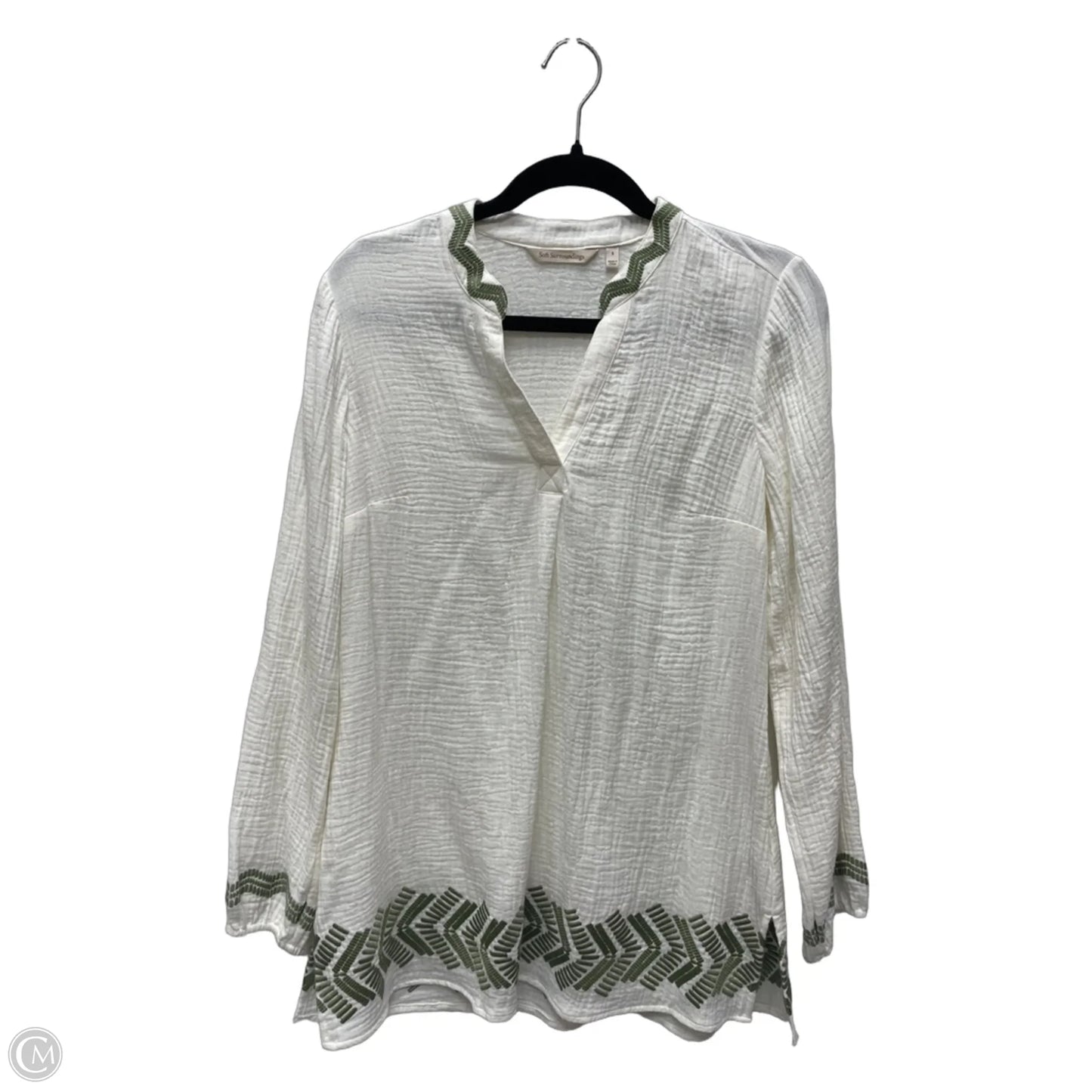 Top Long Sleeve By Soft Surroundings In Cream & Green, Size: S