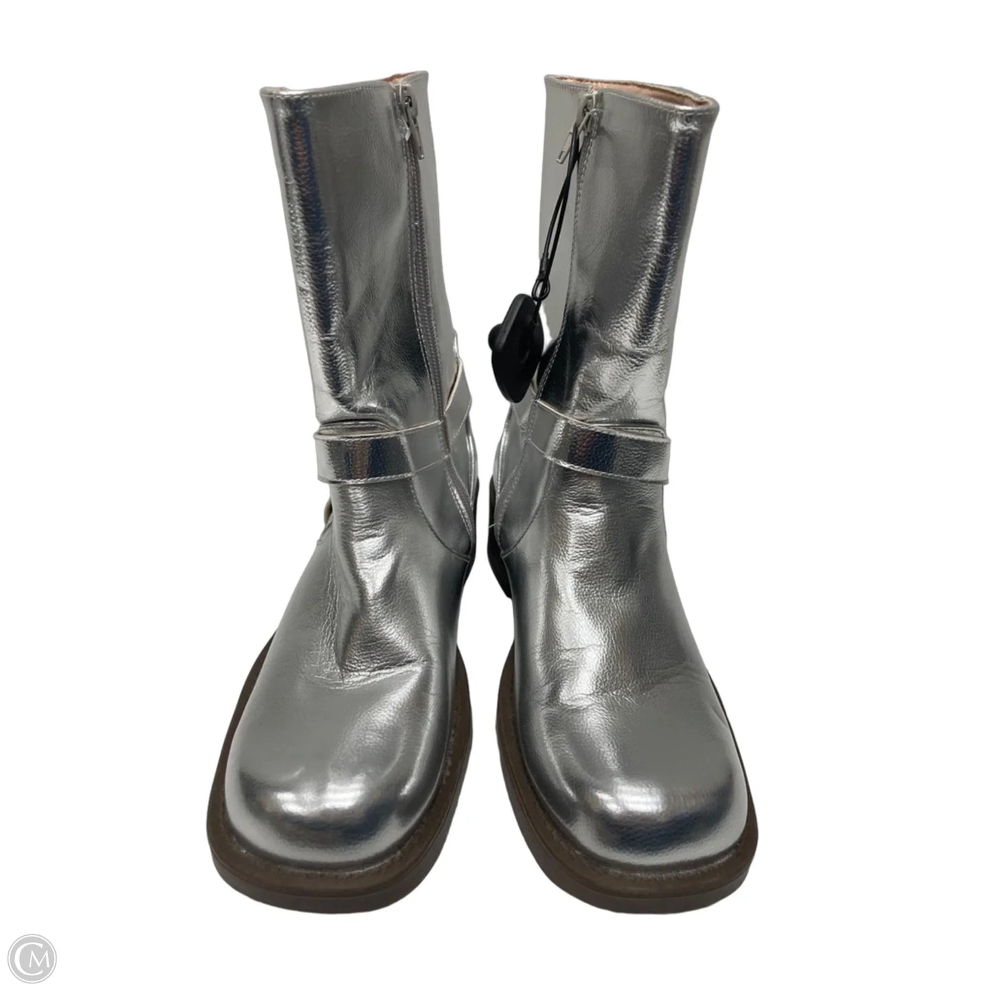 Boots Ankle Heels By Chase & Chloe  In Silver, Size: 9