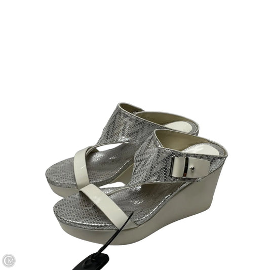 Sandals Heels Wedge By Donald Pliner In Silver & White, Size: 9