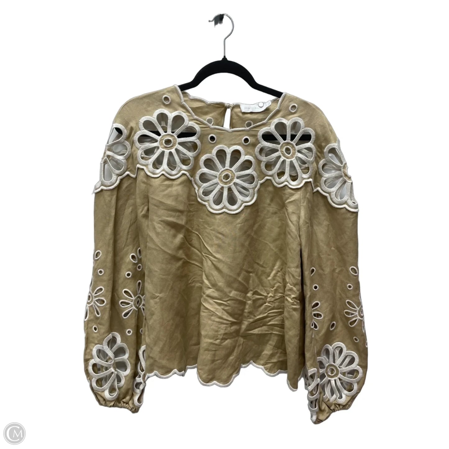 Top Long Sleeve By Jonathan Simkhai In Tan & White, Size: S