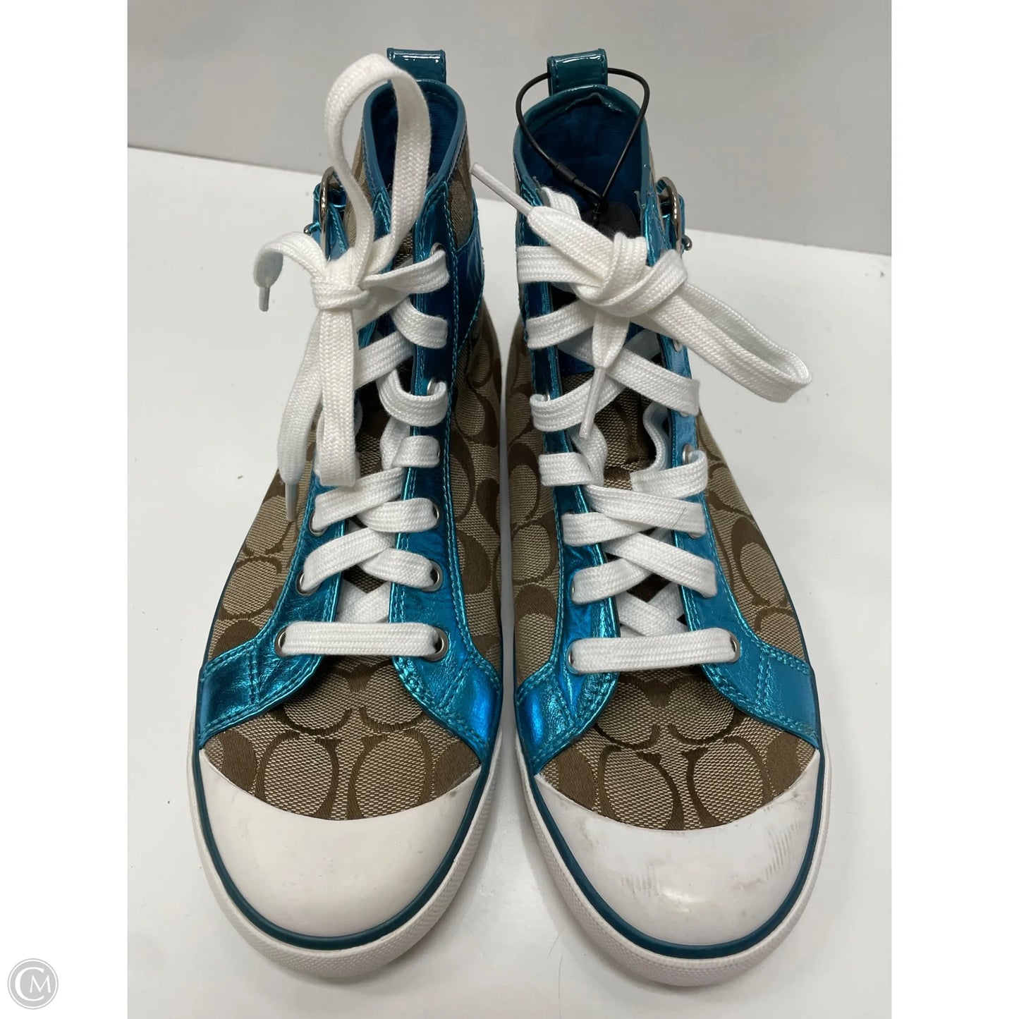 Shoes Designer By Coach In Blue & Tan, Size: 7.5