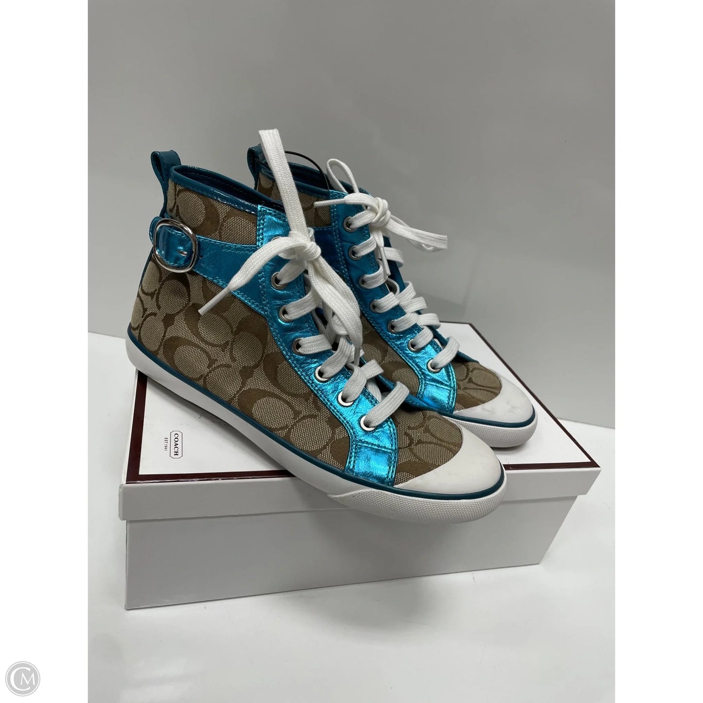 Shoes Designer By Coach In Blue & Tan, Size: 7.5