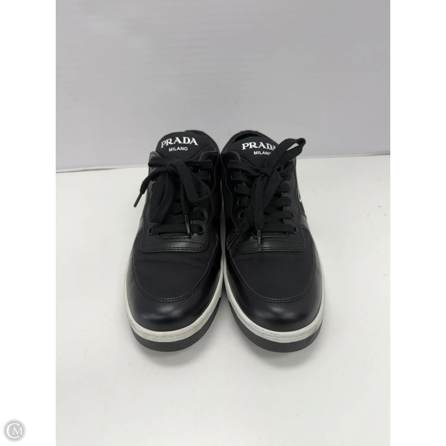Shoes Luxury Designer By Prada In Black & White, Size: 7