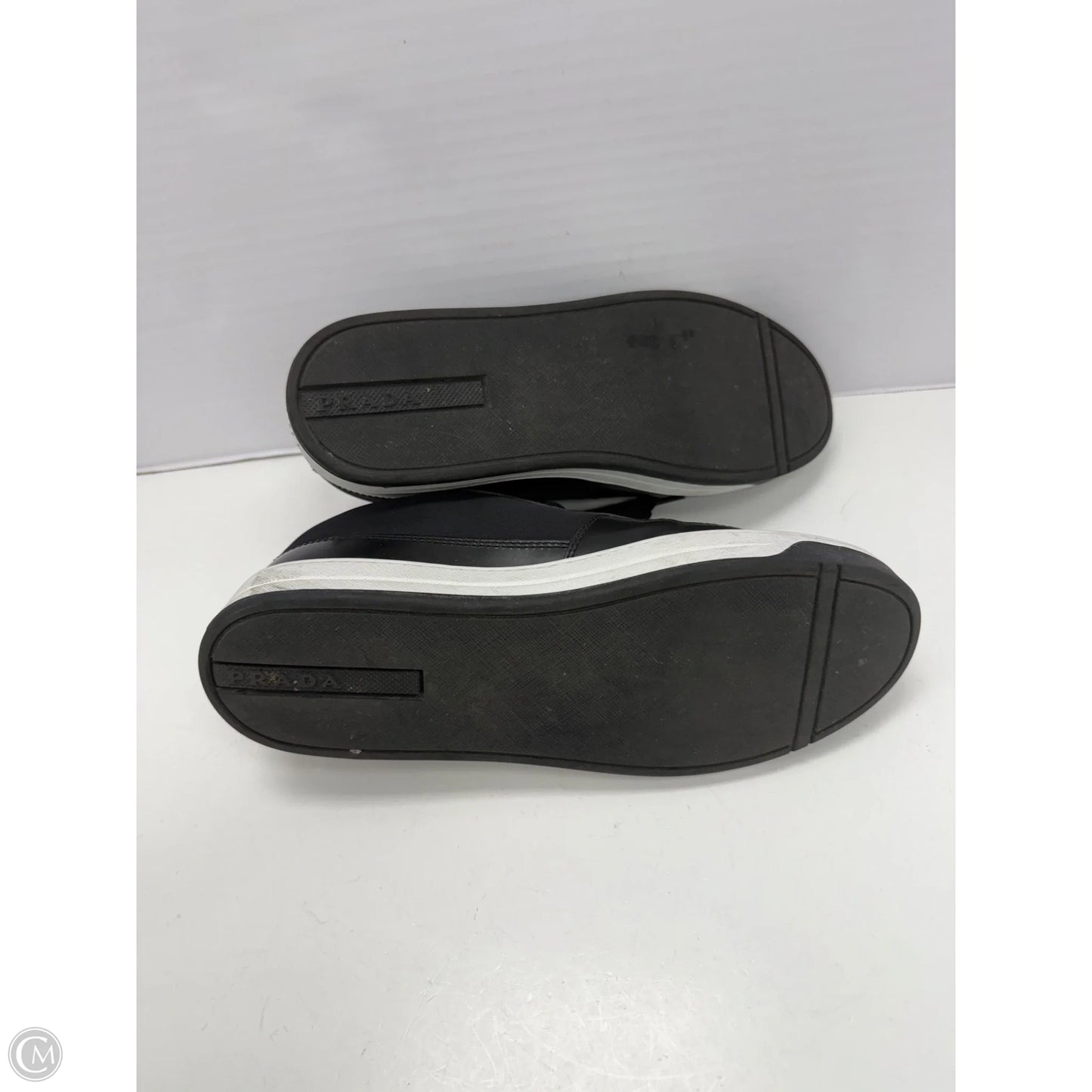 Shoes Luxury Designer By Prada In Black & White, Size: 7