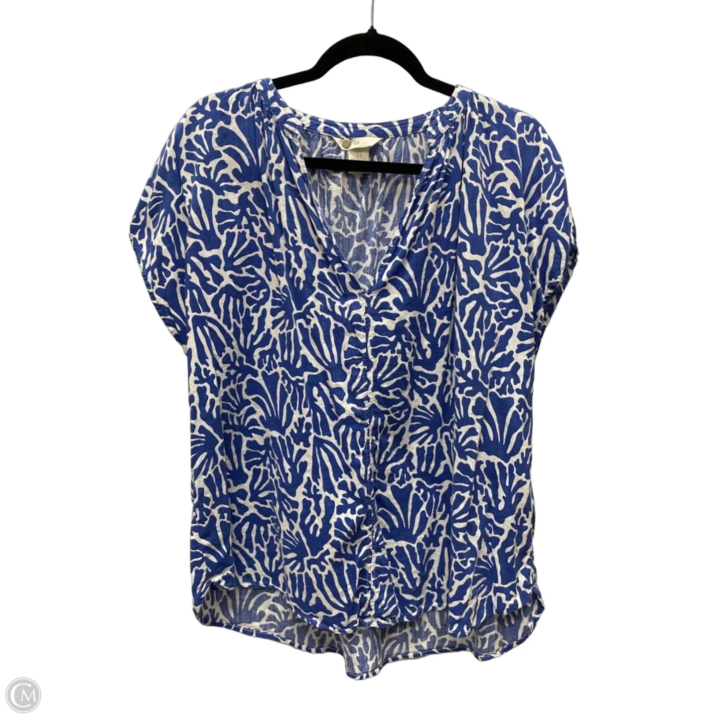 Top Short Sleeve By H&m In Blue & White, Size: L