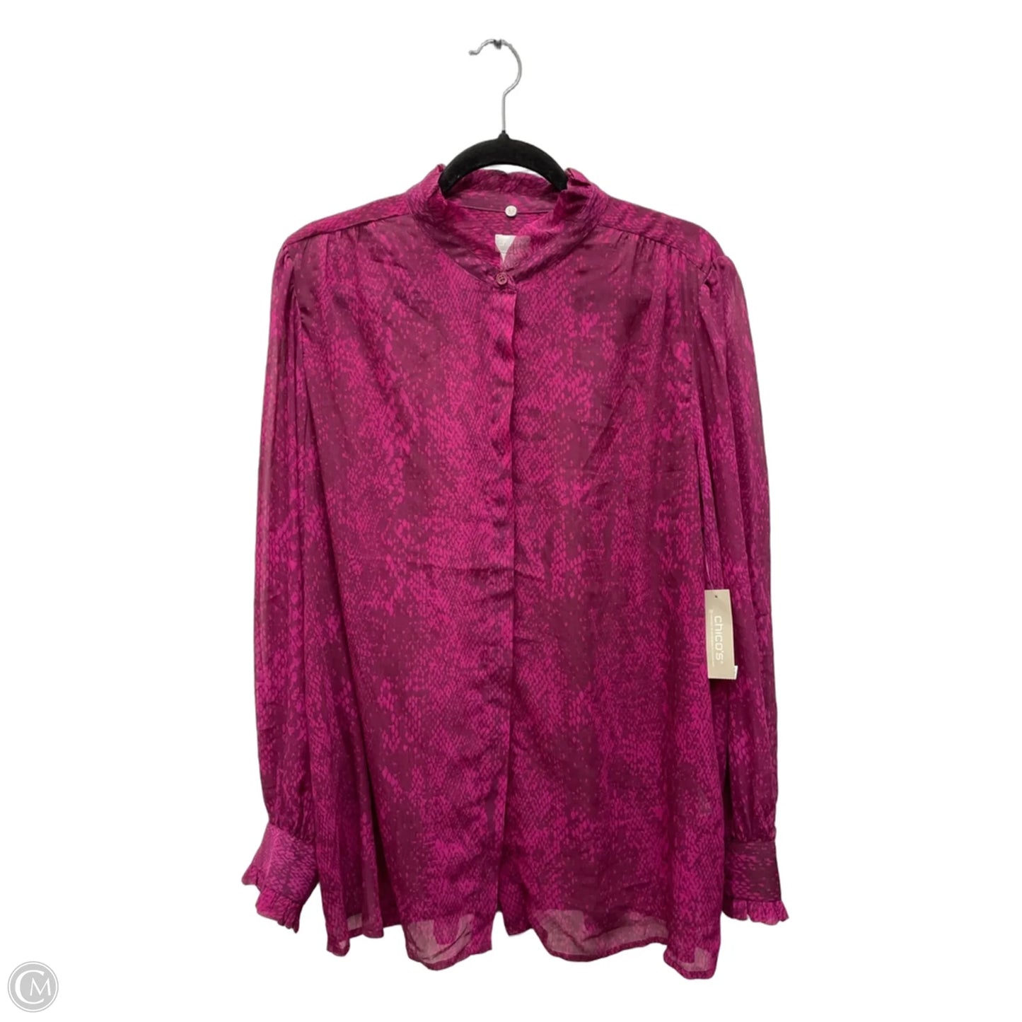 Blouse Long Sleeve By Chicos In Snakeskin Print, Size: Xl