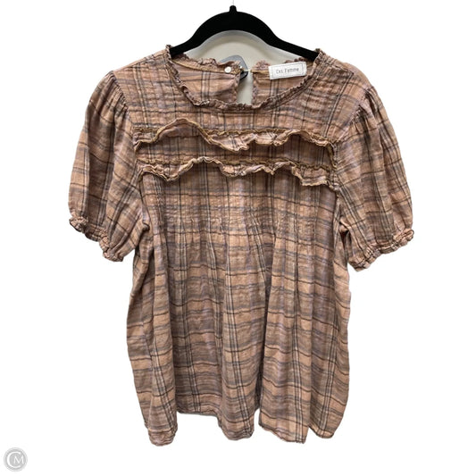 Top Short Sleeve By Ces Femme In Plaid Pattern, Size: L