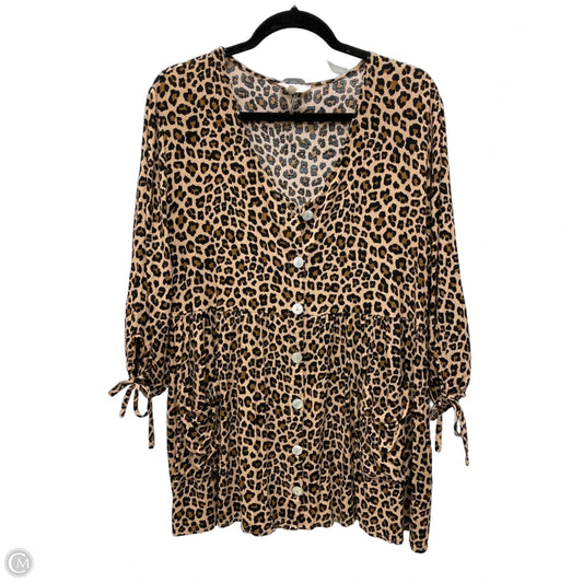 Tunic 3/4 Sleeve By Entro In Black & Brown, Size: Xl