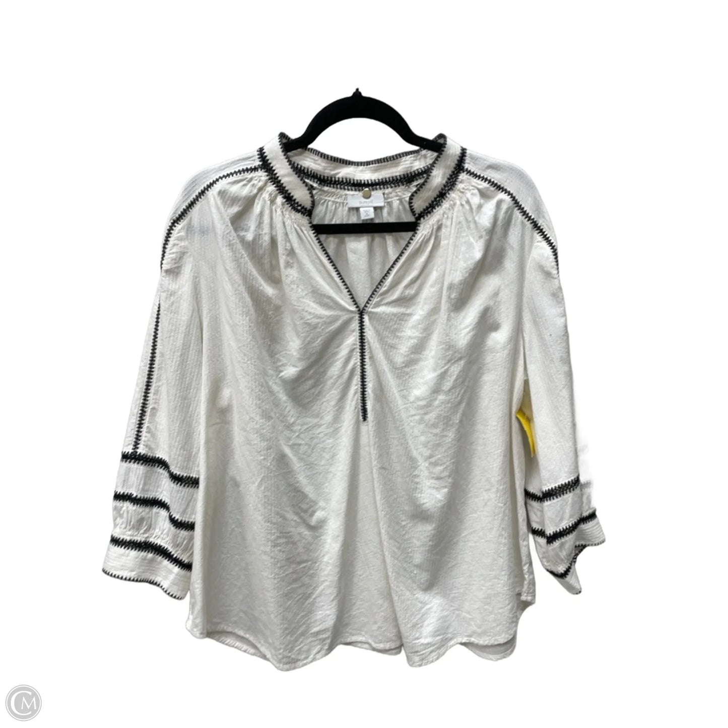 Top Long Sleeve By Pure Jill In Black & Cream, Size: Xl