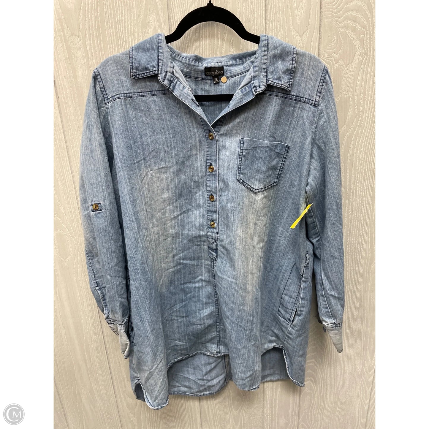 Top Long Sleeve By Zenobia In Blue Denim, Size: 1x