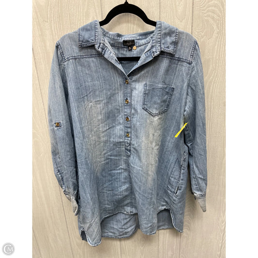 Top Long Sleeve By Zenobia In Blue Denim, Size: 1x