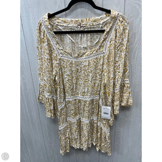 Top 3/4 Sleeve By Free People In White & Yellow, Size: L