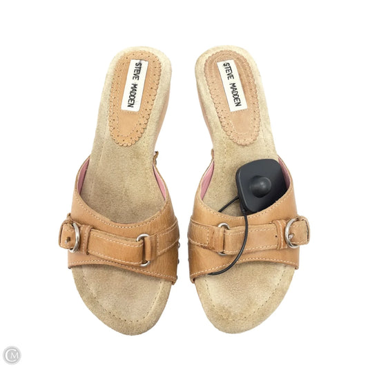 Sandals Heels Wedge By Steve Madden In Tan, Size: 7.5