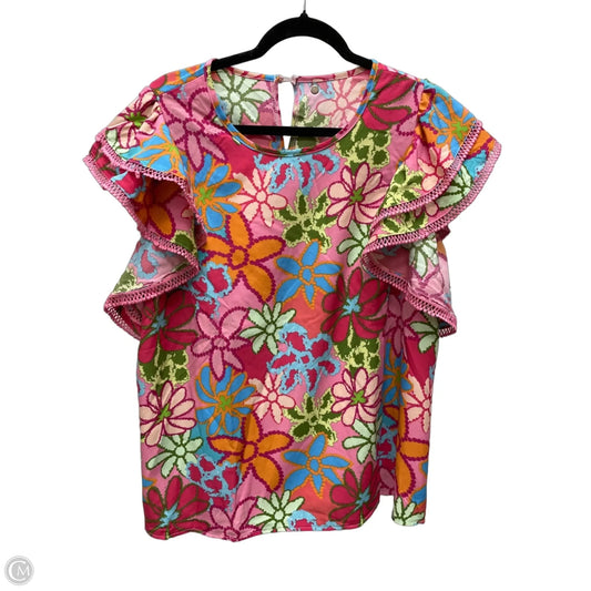 Top Short Sleeve By Shein In Floral Print, Size: 1x