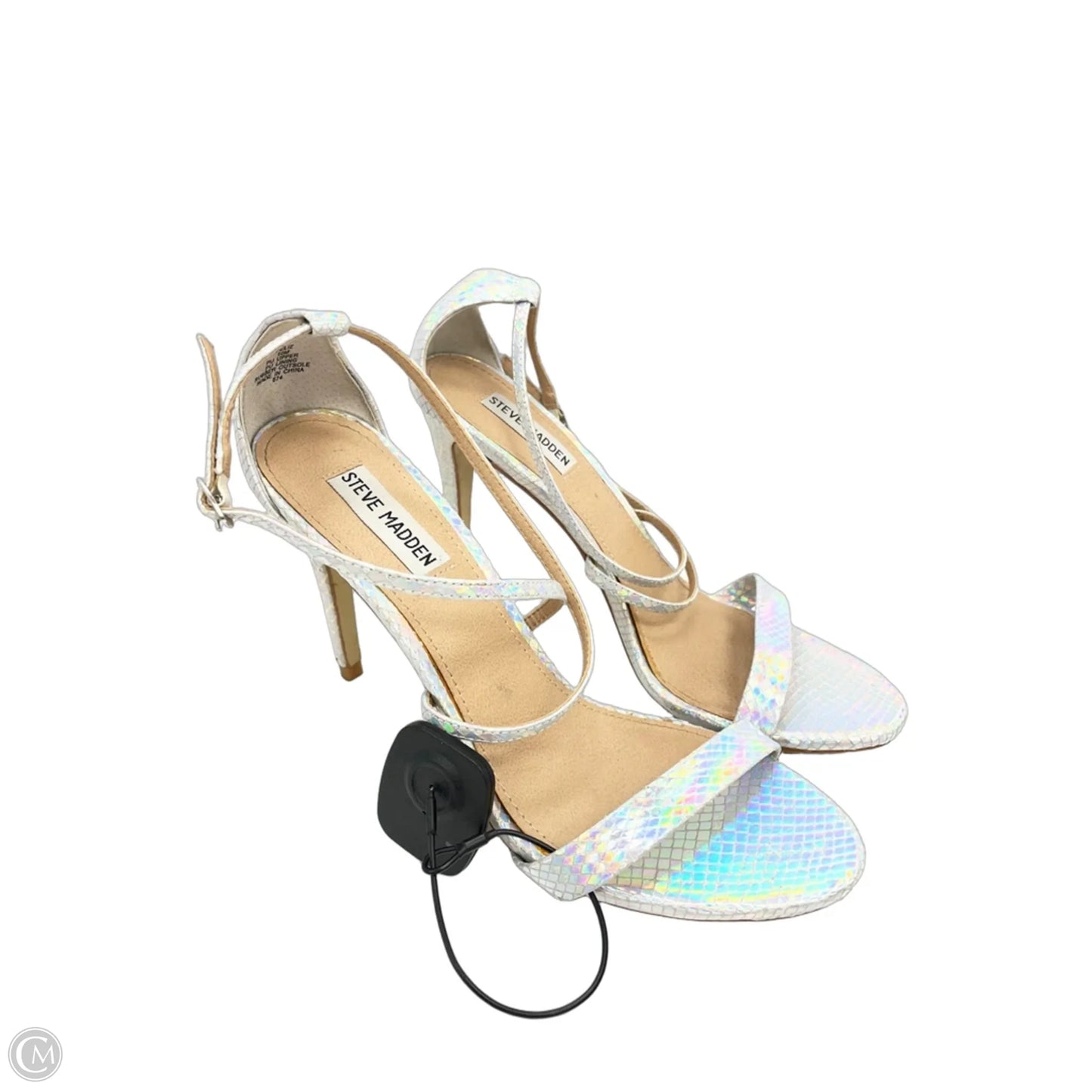 Sandals Heels Stiletto By Steve Madden In Silver, Size: 10