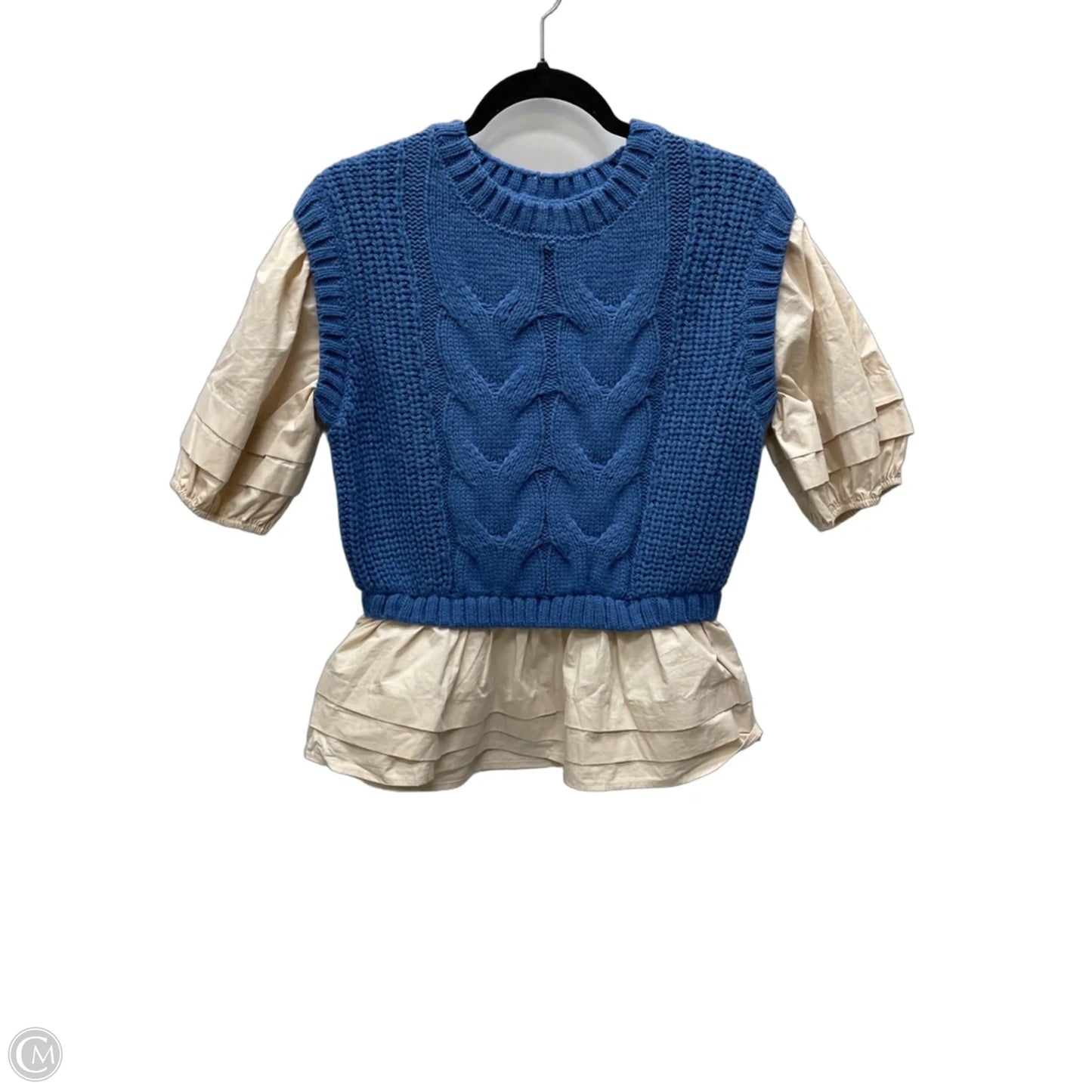 Sweater Short Sleeve By Strut & Bolt In Blue & Tan, Size: L