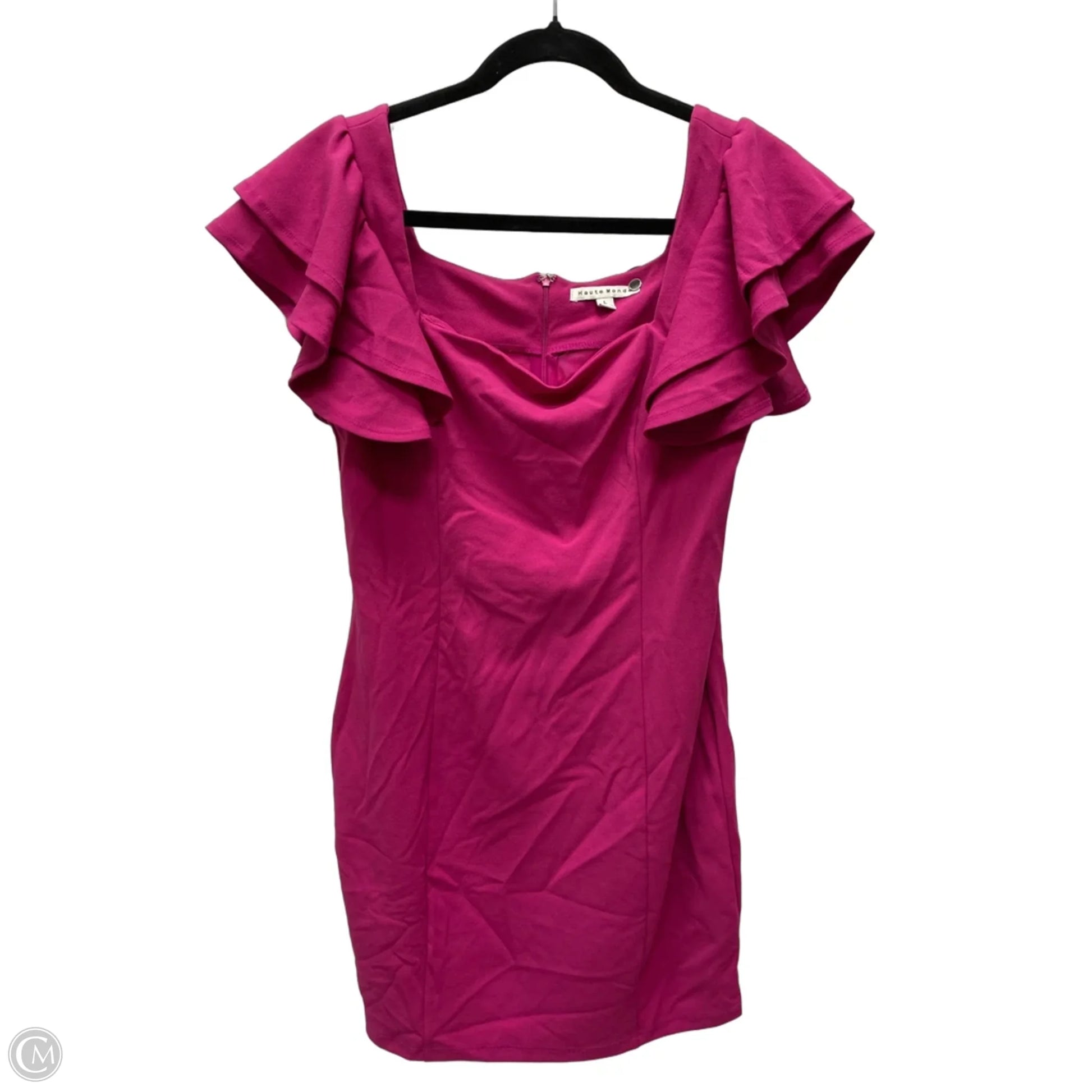 haute monde dress pink NWT Haute Monde Bodycon Zip Up Satin Hot Pink Barbiecore Sheath Dress Size Small