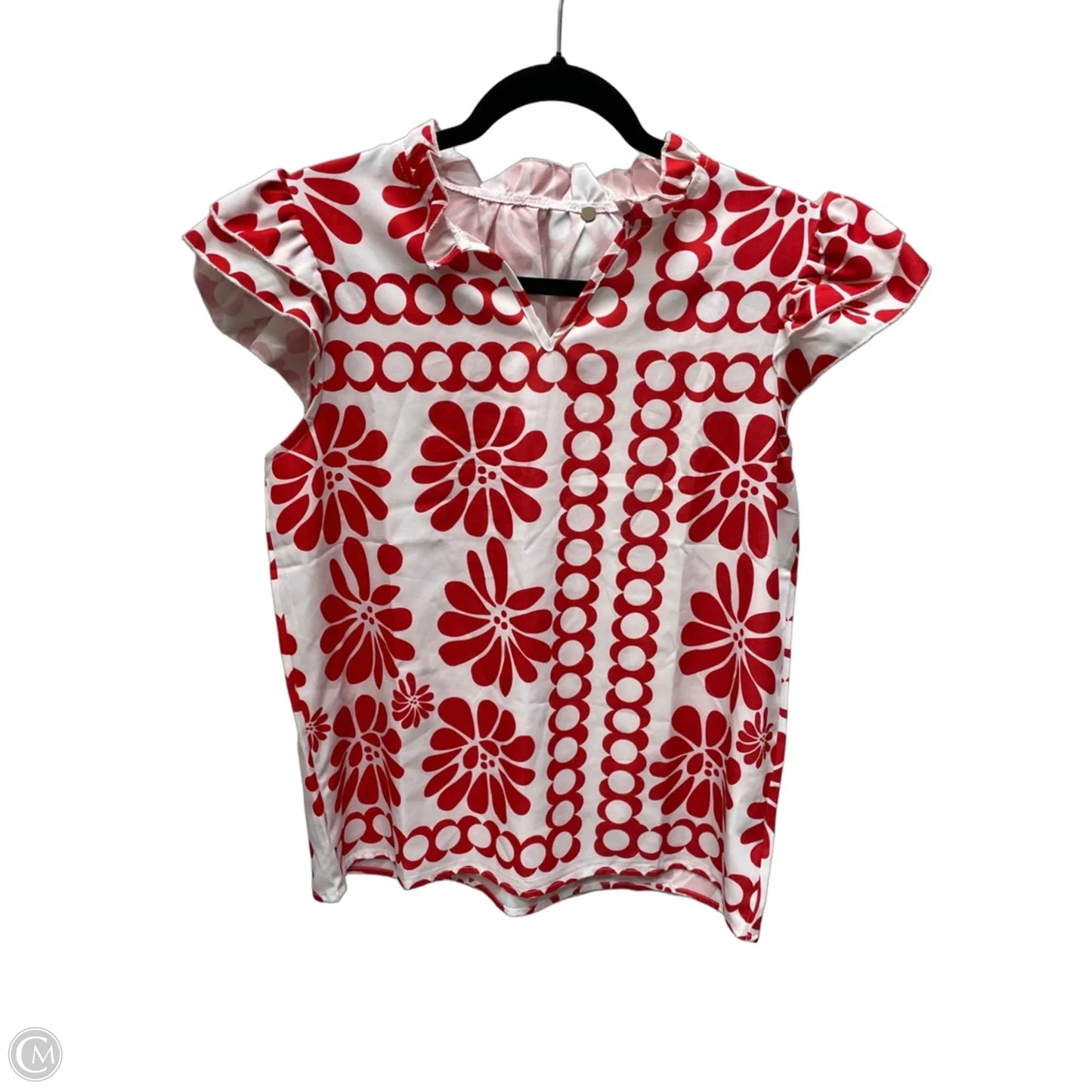 Blouse Short Sleeve By Clothes Mentor In Red & White, Size: M