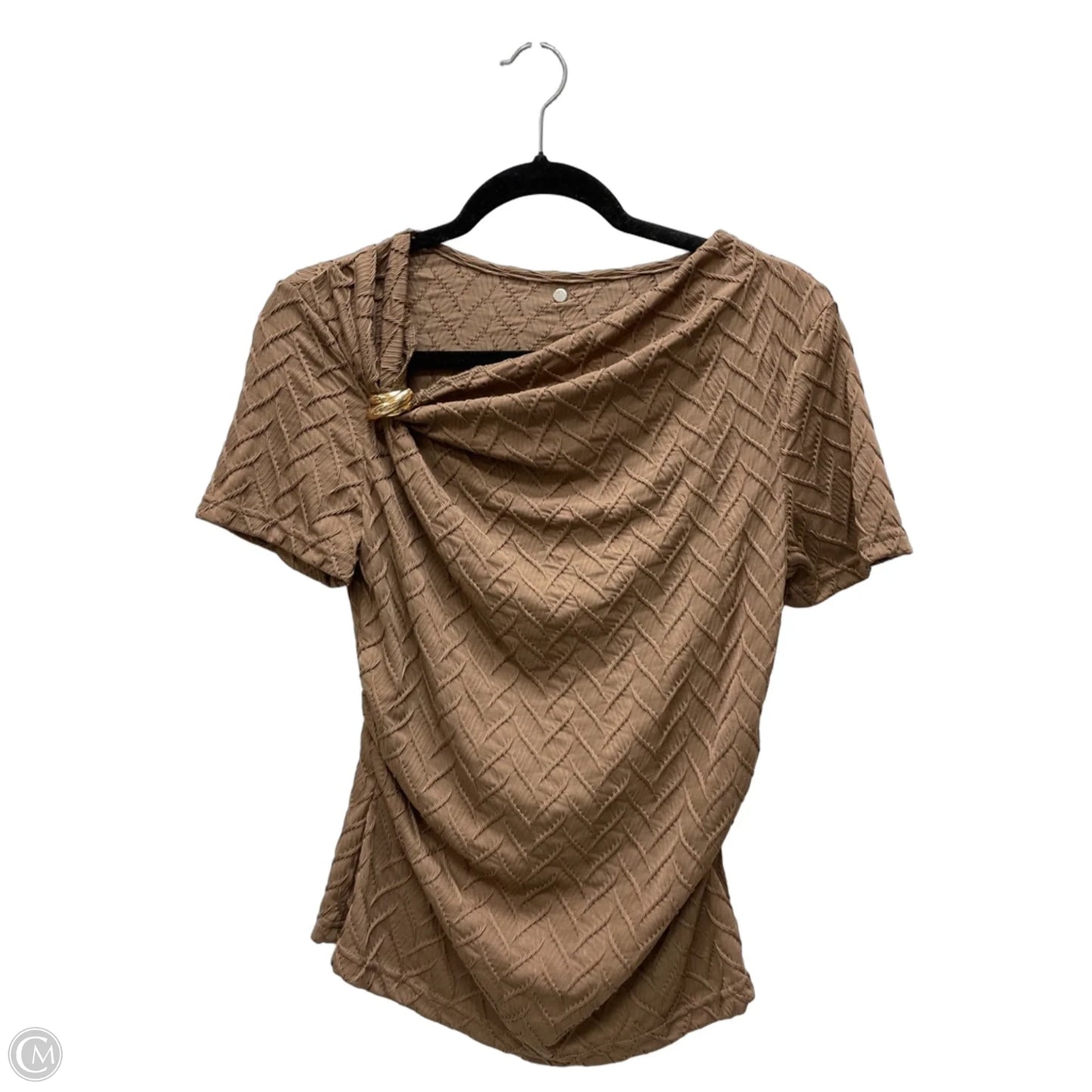 Blouse Short Sleeve By Shein In Brown, Size: L
