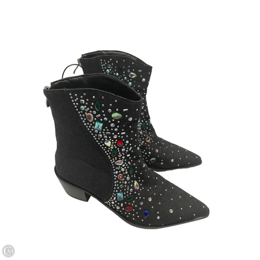 Boots Ankle Heels By LONDON RAY In Black Denim, Size: 10