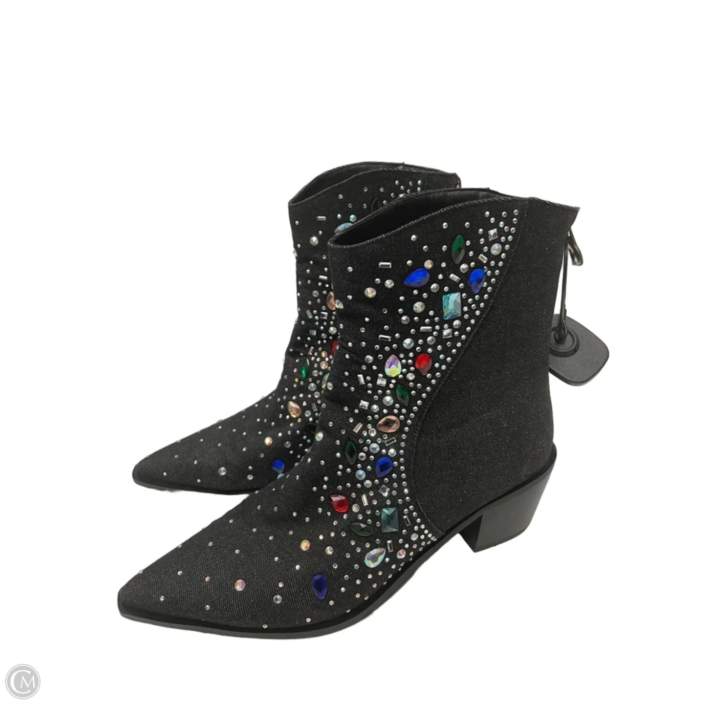 Boots Ankle Heels By LONDON RAY In Black Denim, Size: 10