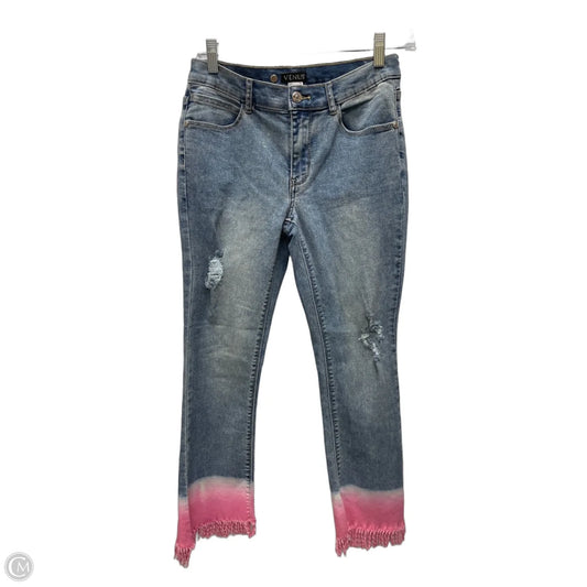 Jeans Straight By Venus In Blue & Pink, Size: 4