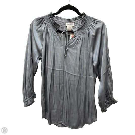 Blouse Long Sleeve By Carmen By Carmen Marc Valvo In Blue, Size: Xs