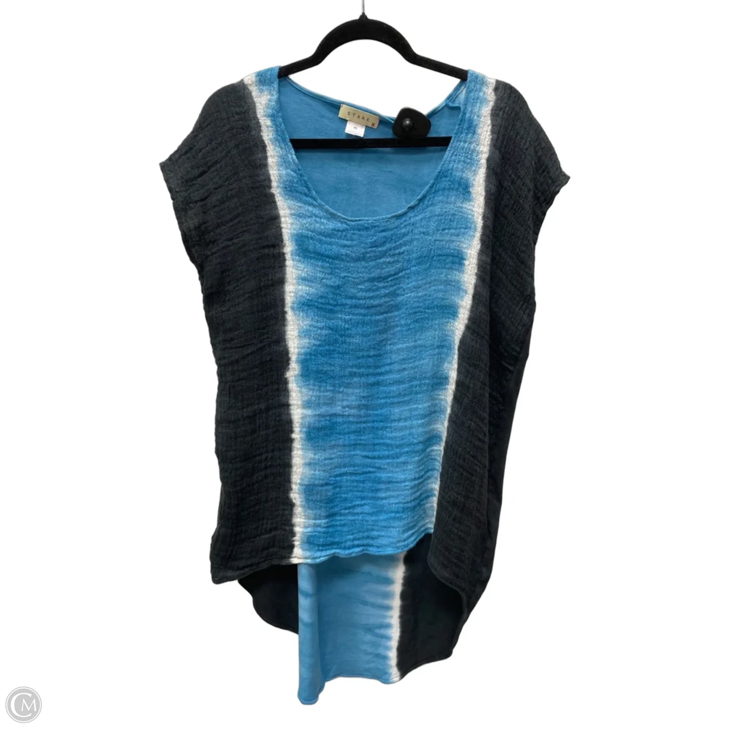Tunic Short Sleeve By Clothes Mentor In Black & Blue, Size: Xs