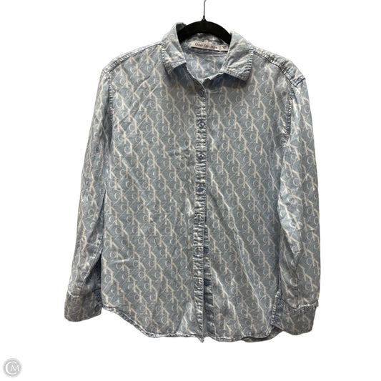 Top Long Sleeve By Calvin Klein In Blue & White, Size: Xs