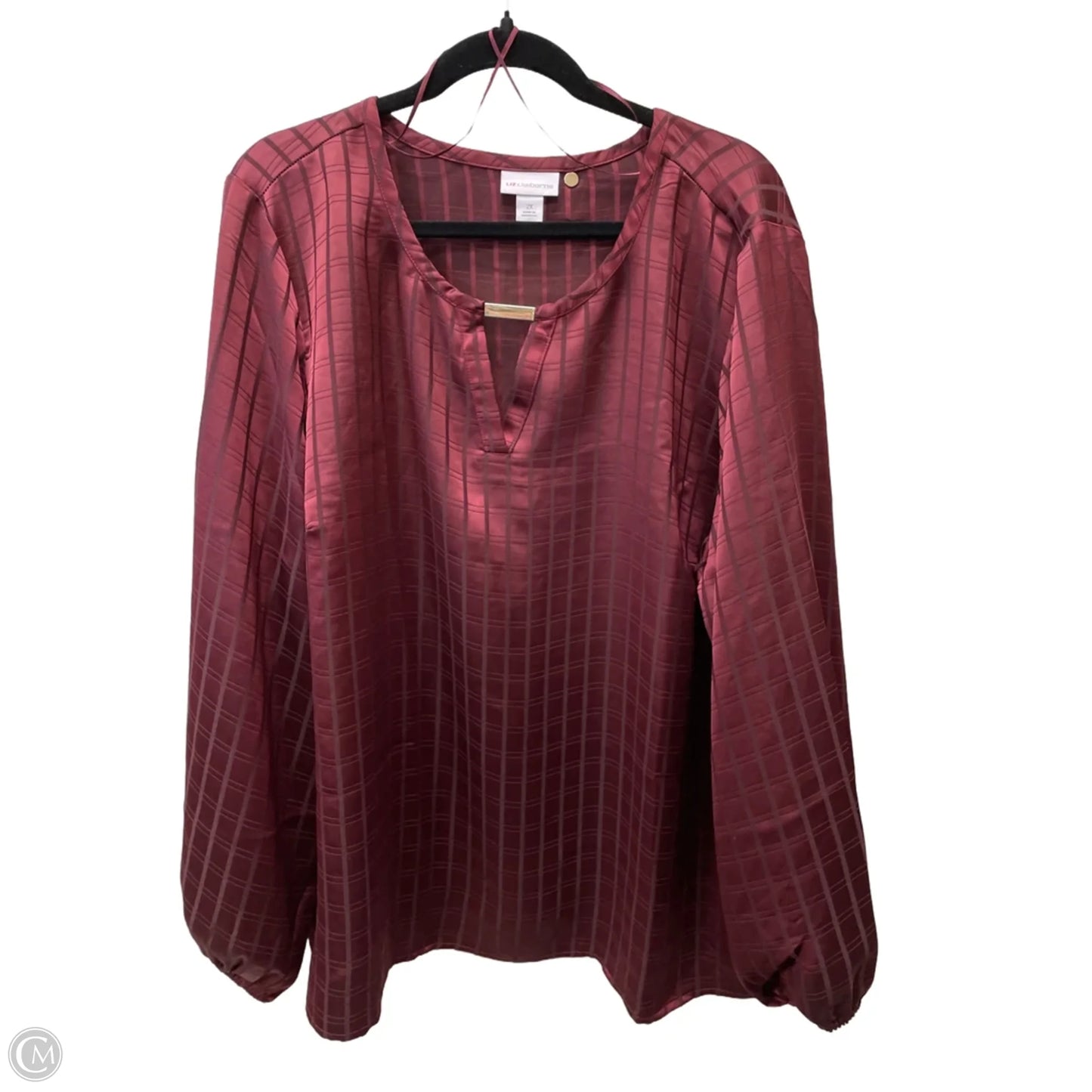Top Long Sleeve By Liz Claiborne In Checkered Pattern, Size: 2x