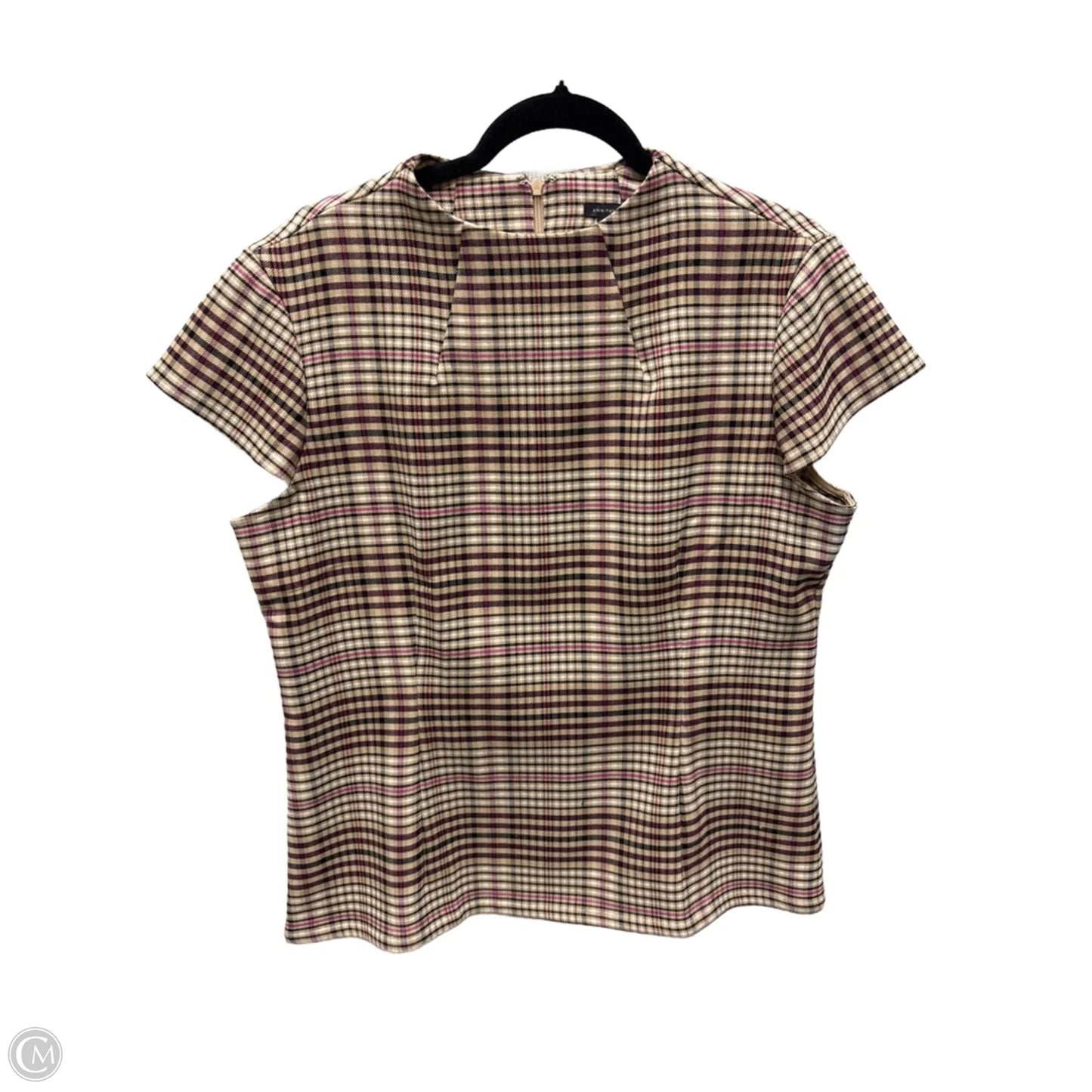 Top Short Sleeve By Ann Taylor In Plaid Pattern, Size: L