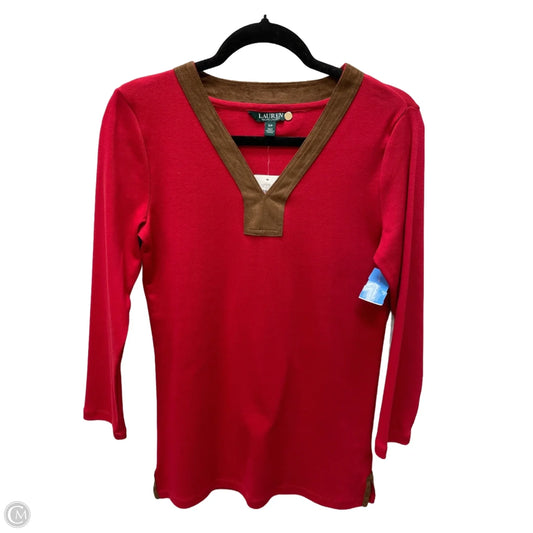 Top Long Sleeve By Lauren By Ralph Lauren In Brown & Red, Size: S