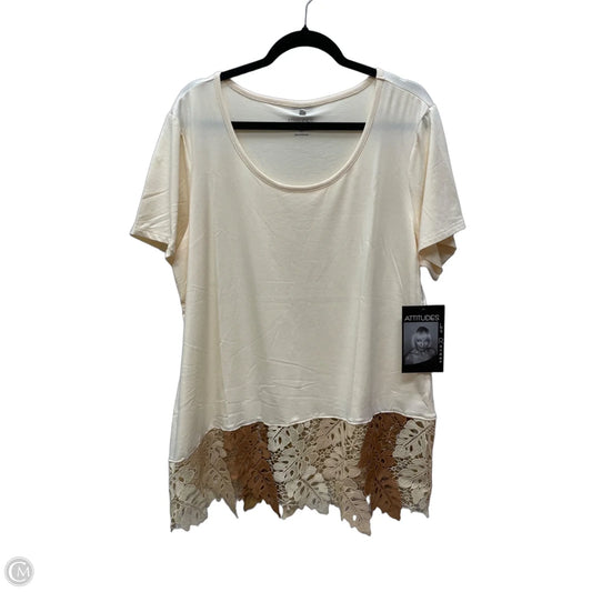 Top Short Sleeve By Attitude In Cream & Tan, Size: Xl
