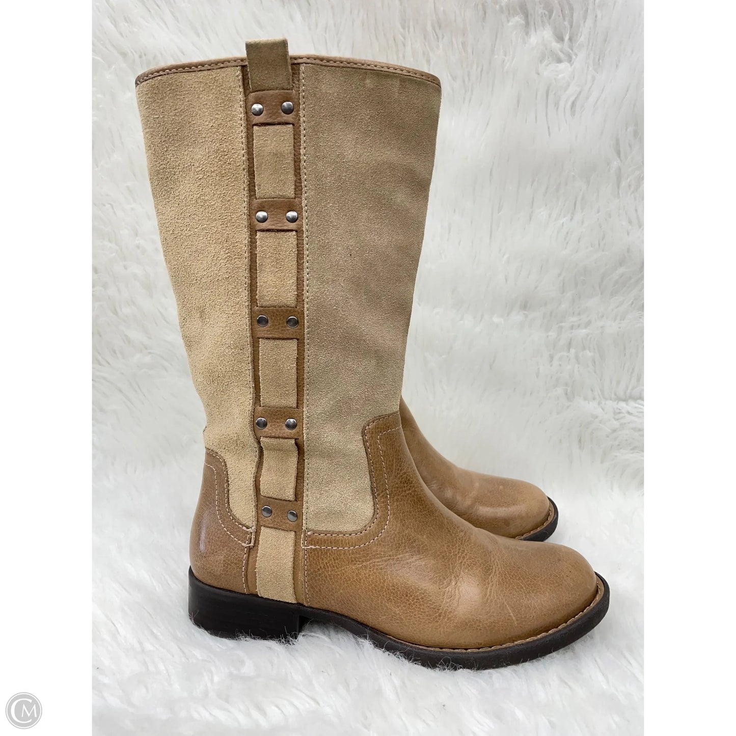 Boots Mid-calf Heels By Nurture In Brown & Tan, Size: 7.5