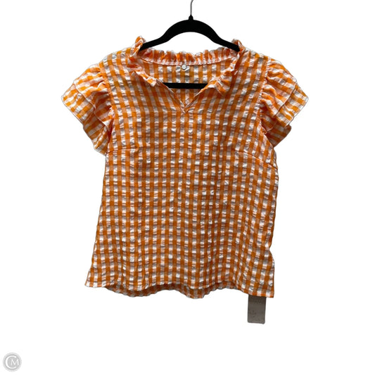 Top Short Sleeve By Emery Rose In Plaid Pattern, Size: L