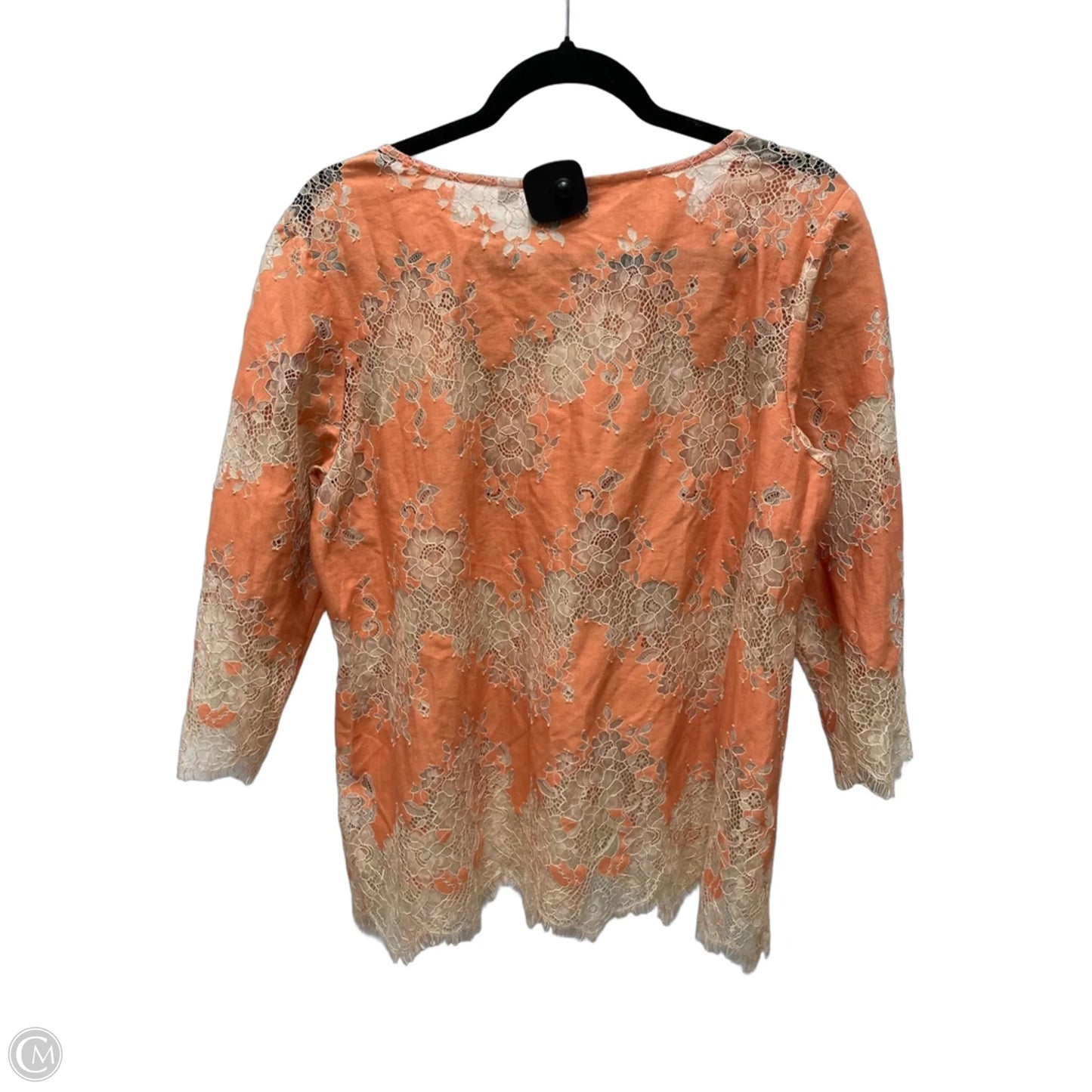 Top 3/4 Sleeve By Linea By Louis Dellolio In Orange & Tan, Size: L
