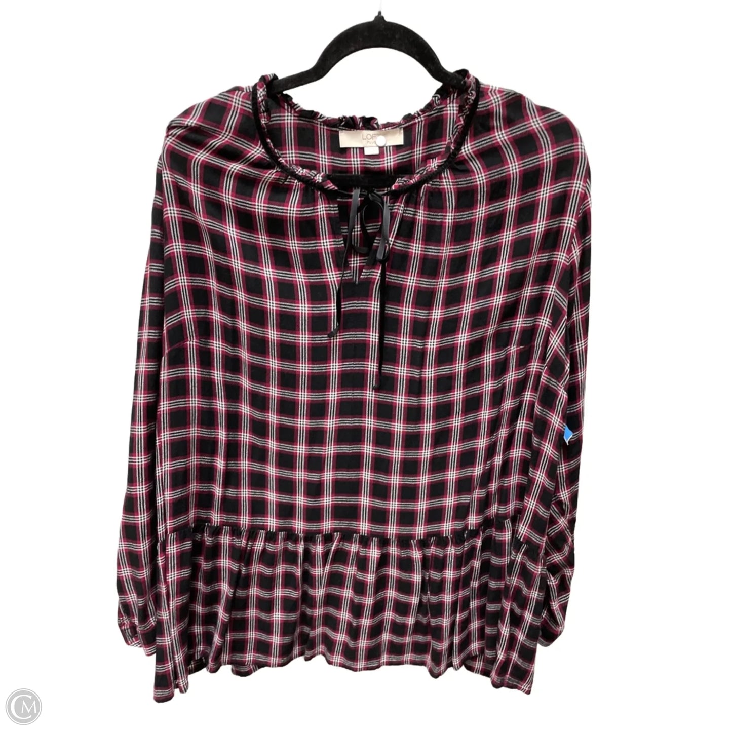 Top Long Sleeve By Loft In Plaid Pattern, Size: 3x