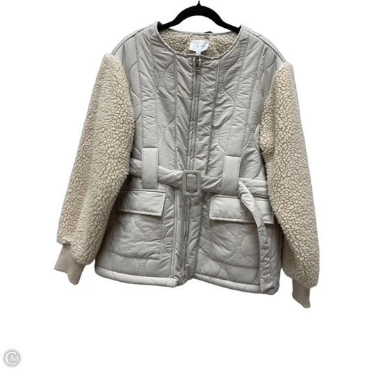 Coat Faux Fur & Sherpa By Line & Dot In Cream & Grey, Size: M