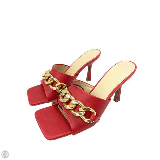 Sandals Heels Kitten By Wild Diva In Gold & Red, Size: 8