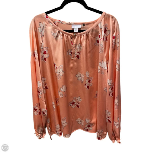 Blouse Long Sleeve By Liz Claiborne In Pink & Red, Size: 2x