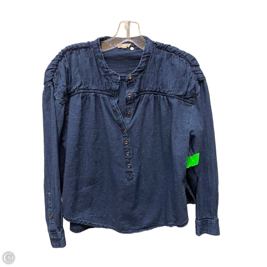 Top Long Sleeve By Pilcro In Blue Denim, Size: Xs